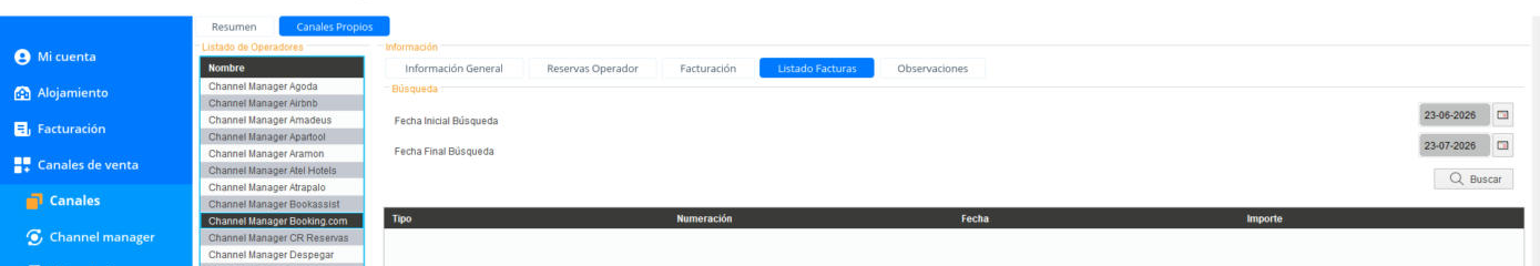 Listado de facturas del operador