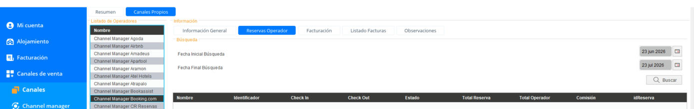 Reservas del operador