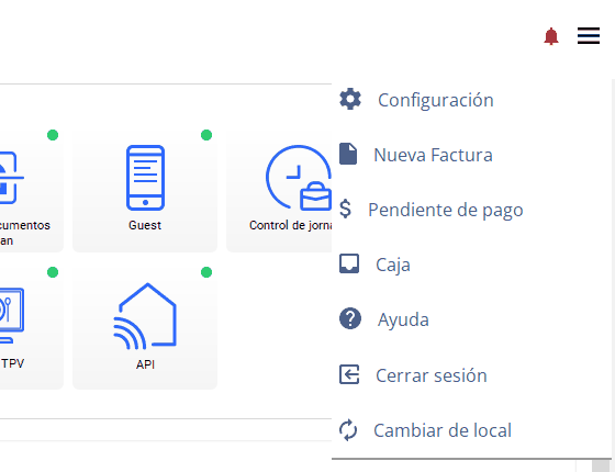 Menú con la opción Configuración resaltada